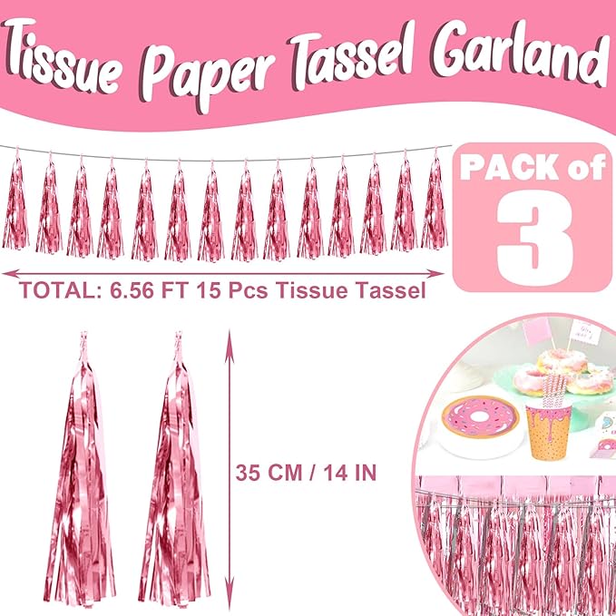 3P Light Pink Foil Fringe Metallic Tassel Streamers Banner Tassel Garland - Image 2