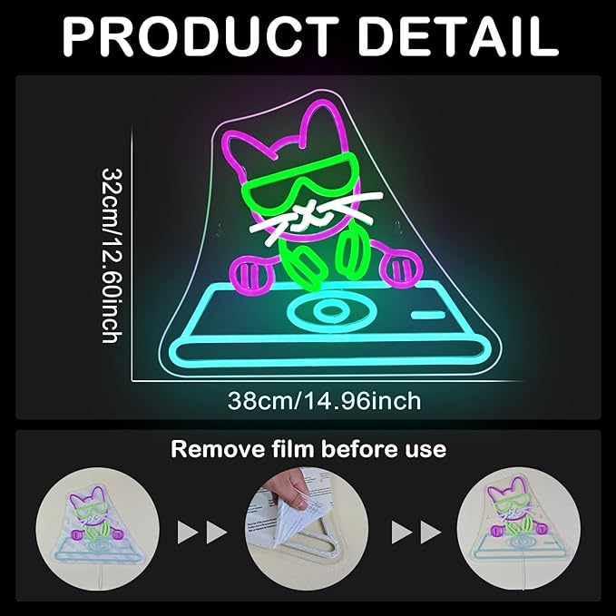Cool DJ Cat Neon Sign – LED Wall Light - Image 5