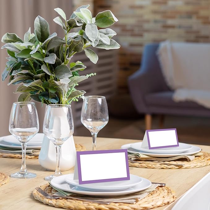 25 Pack Purple Border Place Cards, Editable Name Cards - Image 5