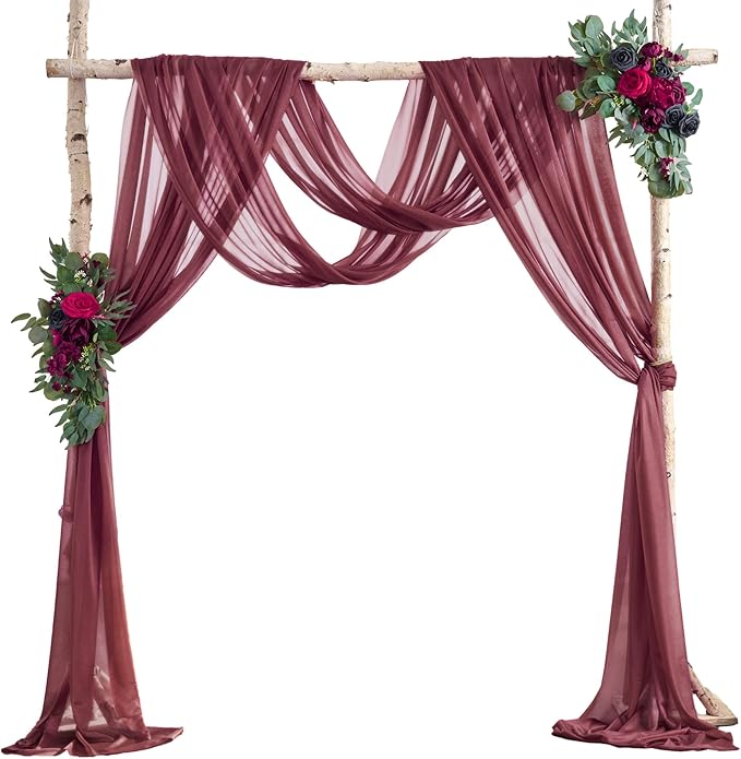 Arch Drapes for Wedding Arch Draping Fabric Burgundy Sheer Backdrop Curtain for - Image 3