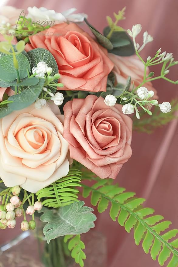 Floroom Artificial Flowers 25pcs Real Looking Coral Ombre Colors Foam Fake Roses - Image 3
