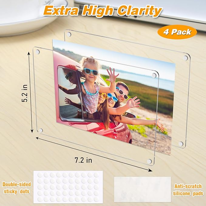 4 Pack 5×7 In Acrylic Fridge Magnetic Frame, Acrylic Photo Picture Frames - Image 2