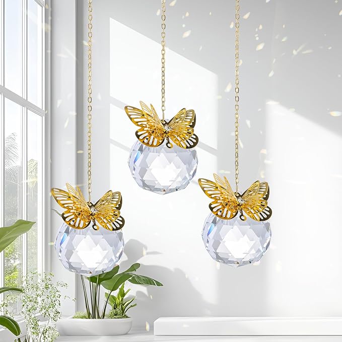 Crystal Suncatchers Gold Butterfly 40mm Crystal Prisms Ball Rainbow Maker by LONGSHENG-SINCE2001-