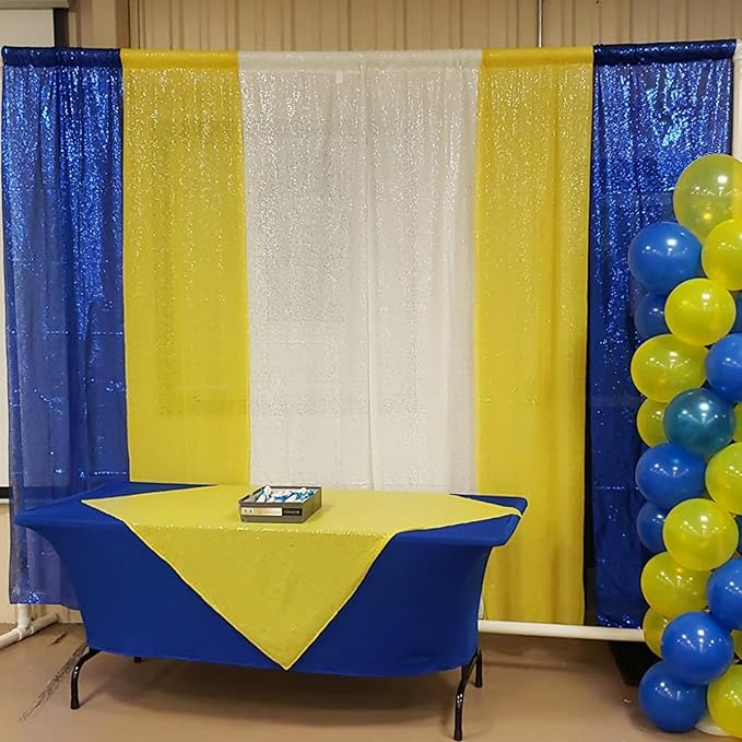 ShinyBeauty Sequin Backdrop Yellow and Royal Blue Backdrop Set of 4, 2FTx8FT - Image 2