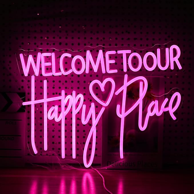 Welcome To Our Happy Place Neon Sign LED Pink Our Happy Place Neon Light by LIUOZHTEALEDNEONSIGN