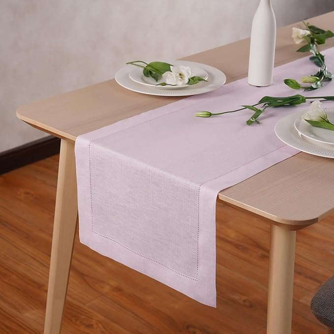 Pink Table Runner 90 inches Long – 100% Pure Linen Hemstitch 14 x 90 Inch Table by HomeEkaa