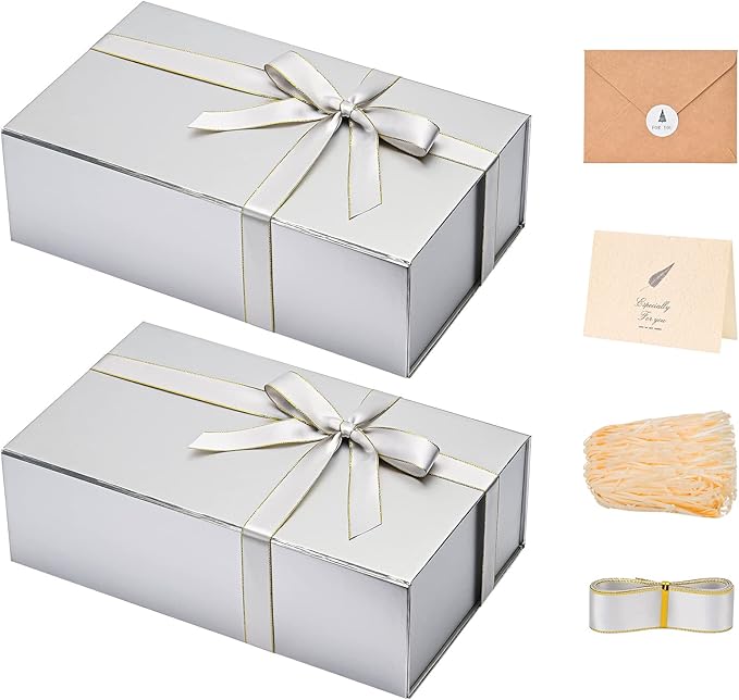 LIFELUM Large Gift Boxes with Lids, 2 Pack 13.85 x 8.35 x 4.45 inch Silver Gift by LIFELUM