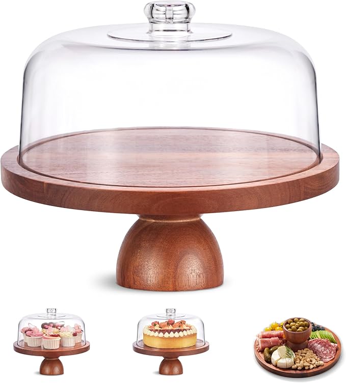 Kootek Wood Cake Stand with Lid, 2-in-1 Wooden Cake Plate & Covered Charcuterie by Kootek