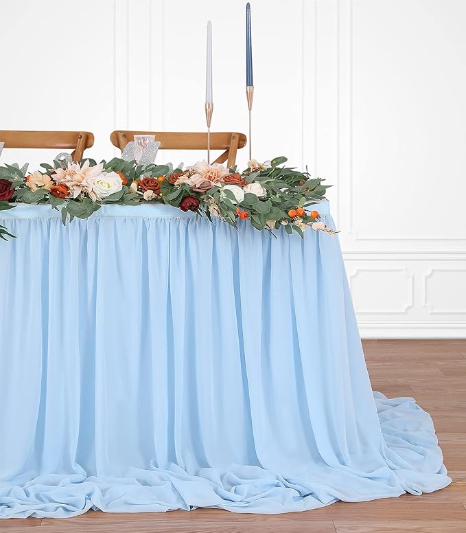 Baby Blue Table Skirt for Birthday Party14ft Rectangle or Round Chiffon Table - Image 2
