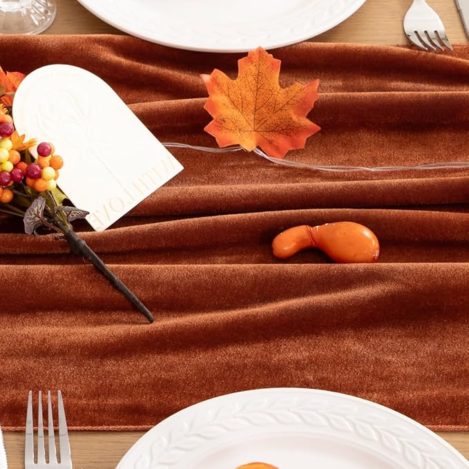 MLMC Terracotta Fall Thanksgiving Table Runner 10ft Luxury Rust Burnt Orange - Image 6