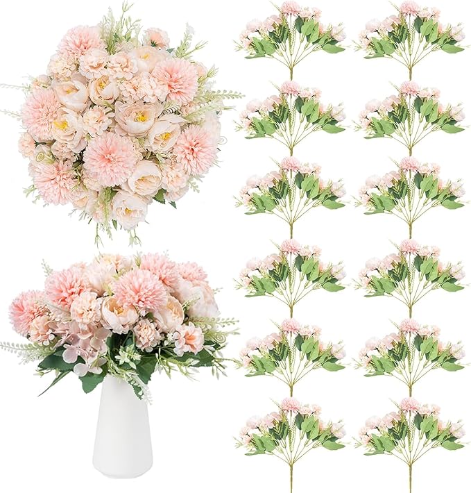 12 Packs Peonies Artificial Flowers, Silk Artificial Peonies Flowers Fake Peony by GOSTADY