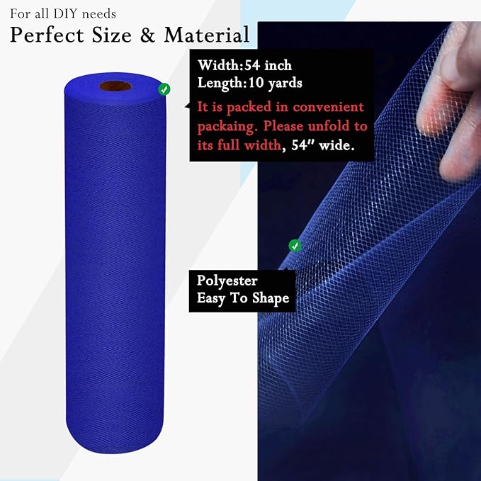 Royal Blue Tulle Fabric Rolls 54 Inch by 10 Yards Fabric Tulle Bolt - Image 2