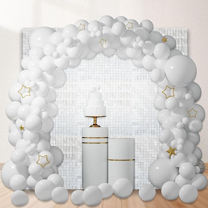 12PCS White Shimmer Wall Backdrop, Square Sequin Photo Backdrops Panel - Image 3