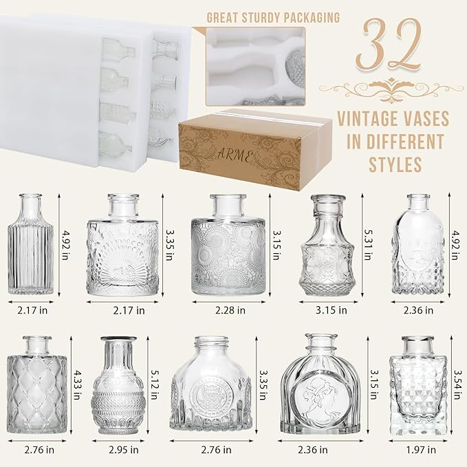 Arme Glass Bud Vase Set of 32 Pcs，Small Glass Vases - Image 2