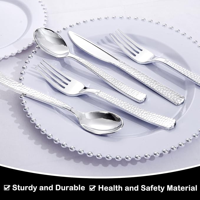 Supernal 180 pieces Silver Plastic Silverware, Disposable Plastic Silverware - Image 5