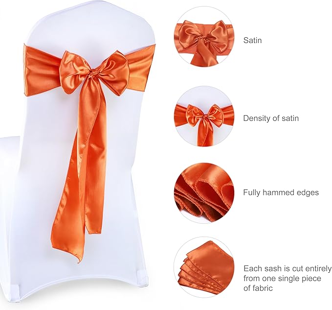 MDS Pack of 75 PCS Satin Chair Sashes Charmeuse Sateen Dining Chair Bows Ribbon - Image 2