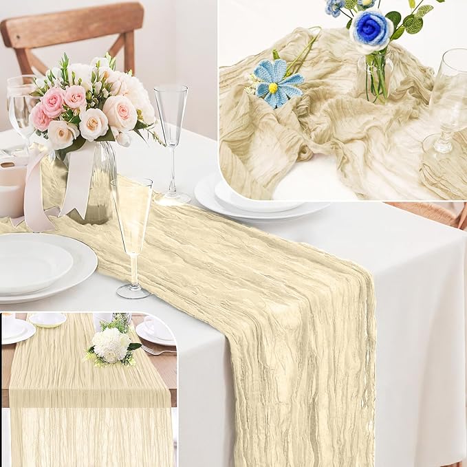 6-Pack Beige Cheesecloth Table Runners – 10FT Boho Rustic Gauze Fabric Cheese - Image 8
