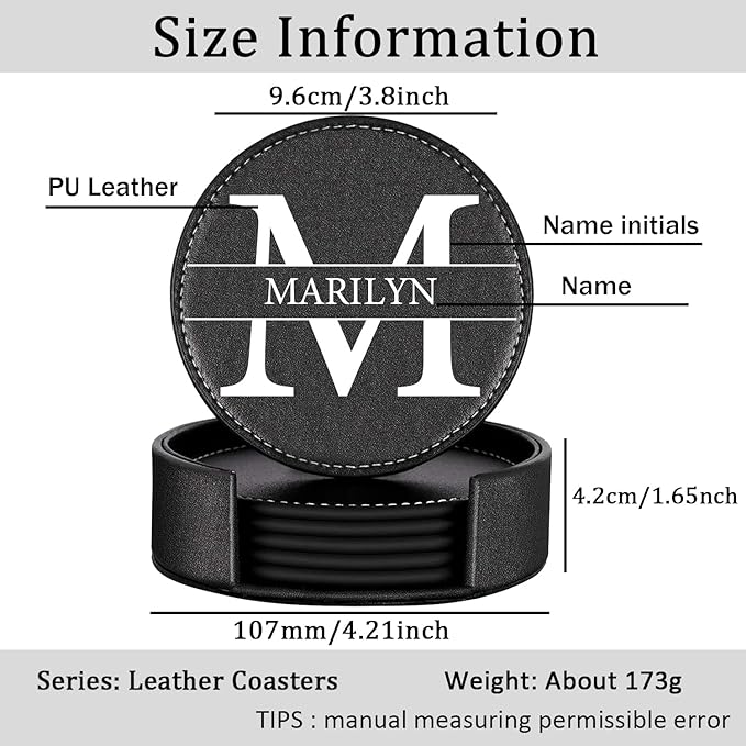 Custom Coasters Set of 6, Personalized Leather Coasters - Image 2