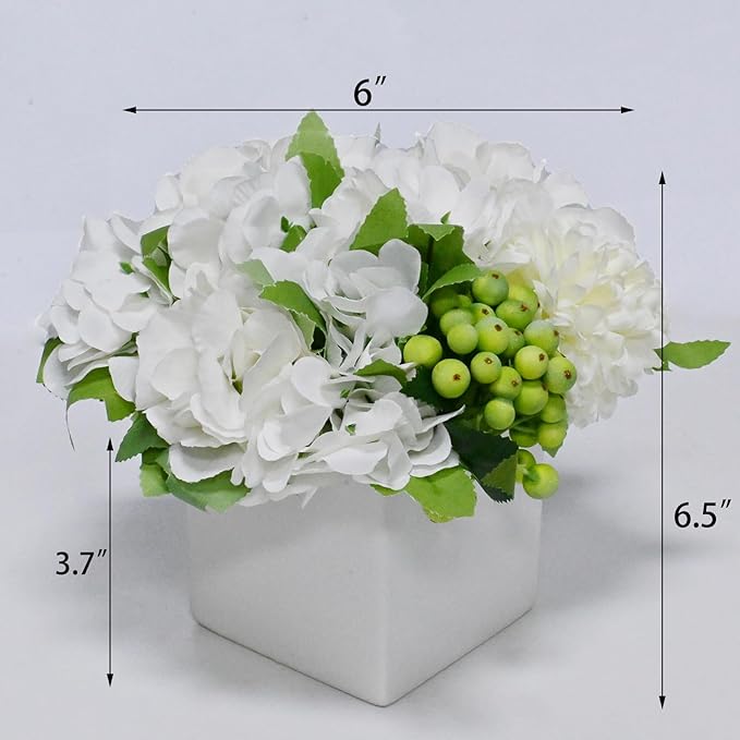 LADADA Flower in Ceramic vase, Artificial Hydrangea Flower Arrangement and vase - Image 4