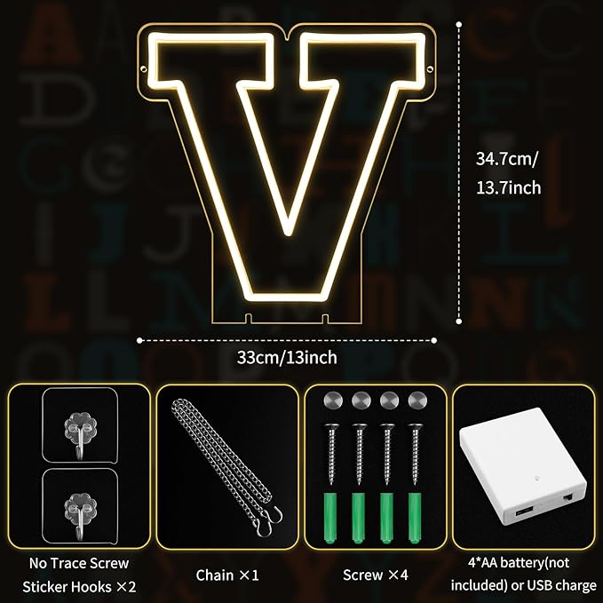 Light Up Letters V, Led Marquee Letter Lights Neon Sign, 13.7" Height - Image 2