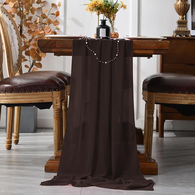 2 Pack 10 Ft Chiffon Table Runner Coffee Gauze Long Table Runners 27x120 Inches - Image 2