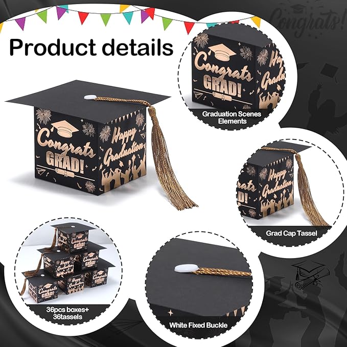 COTOPHER 36 Pack Mini Graduation Cap Gift Boxes - Image 4