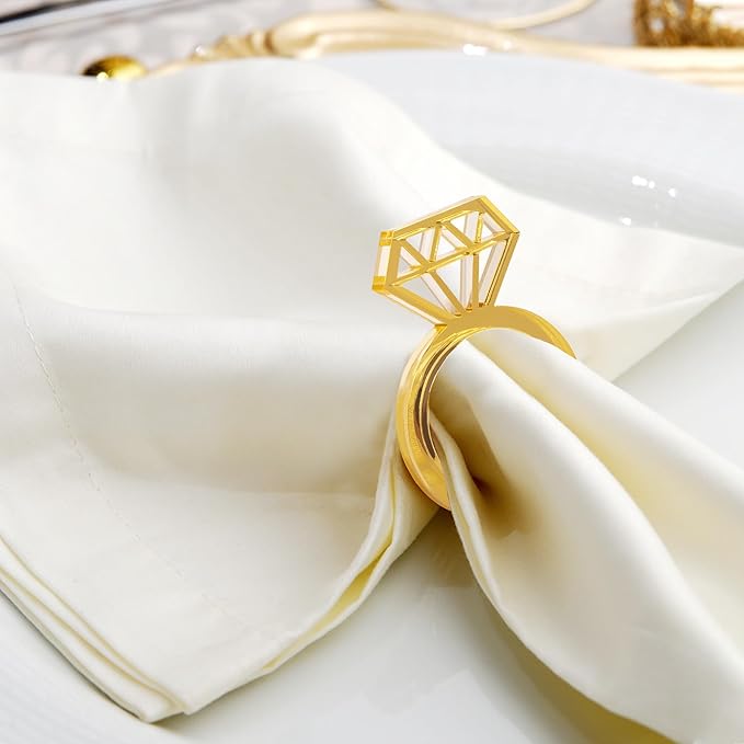 Edussy Gold Napkin Rings Set of 12, Acrylic Mirror Diamond Napkin Ring Holders - Image 3