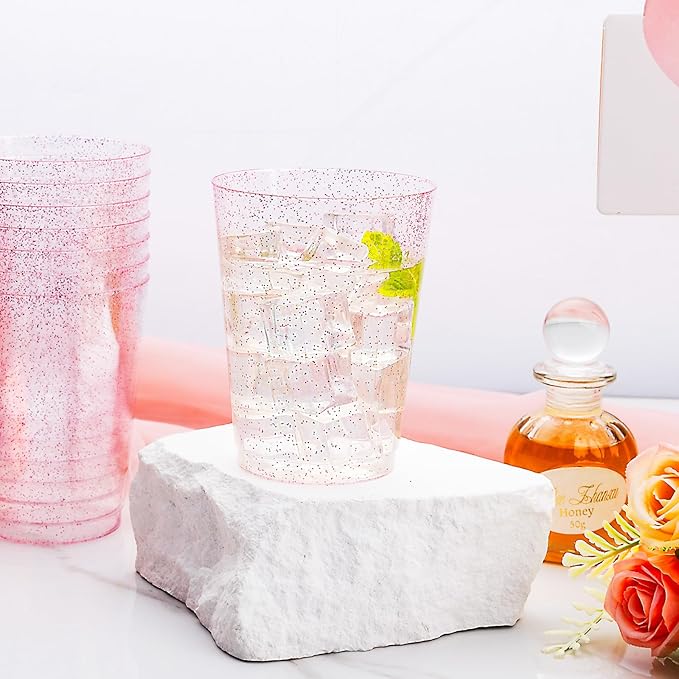 DaYammi 100 Pack 10oz Pink Plastic Cups, Premium Disposable Rose Gold Glitter - Image 4