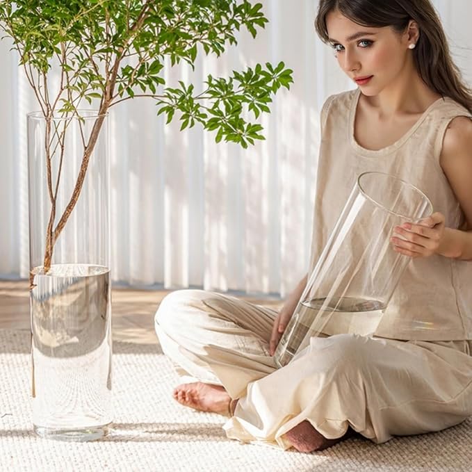 3 Large Acrylic Cylinder Clear Vase - Image 2