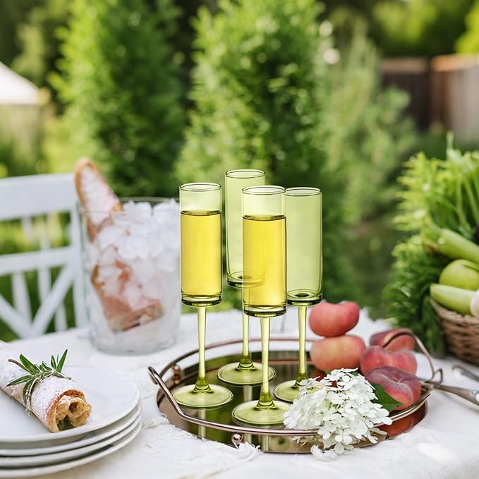 12 Pieces Green Champagne Flutes 6 OZ Straight Sided Wine Glasses Champagne - Image 4