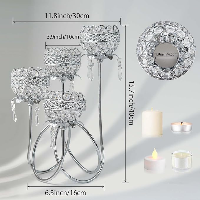 4 Arms Crystal Candelabra Tealight Holder - Image 2