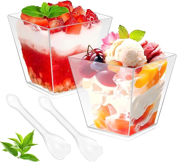 50 Pack 3.5 oz Clear Plastic Square Dessert Cups by Piopiocoing