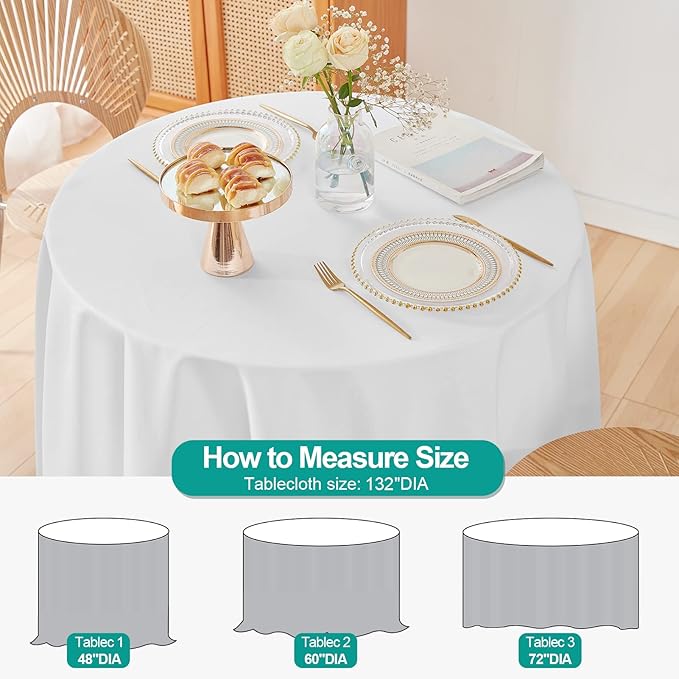 EMART Round Tablecloth White 132 inch Circular Polyester Table Cover - Image 2