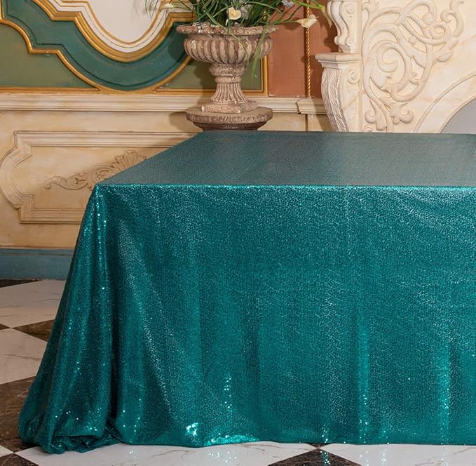 SquarePie Sequin Tablecloth Rectangular 60 x 102 Inch Teal Reflect Lights Bling - Image 6