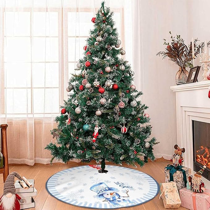 Let It Snow Snowman Christmas Tree Skirt 48 Inches, Winter Xmas Tree Mat - Image 6