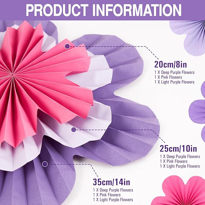 Paper Flowers Decorations for Wall Purple Paper Fans Classroom Decoration - Image 2