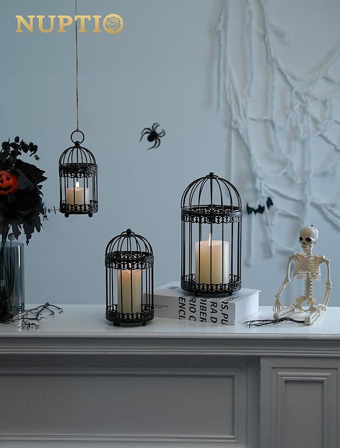 NUPTIO Vintage Bird Cage Lantern: Black Hanging Bird Cage Decor Candle Lanterns - Image 5