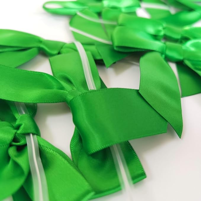 50pcs 3-1/2" Green Satin Ribbon Bows - Image 7