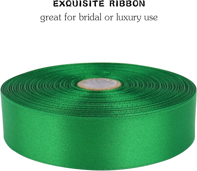 Green Solid Satin Ribbon 1 Inch 50 Yards Solid Polyester Fabric Ribbon - Image 4
