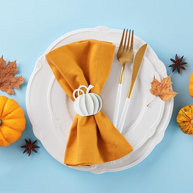 Halatool Thanksgiving Pumpkin Napkin Rings Set of 12, Alloy Fall Napkin Rings - Image 4
