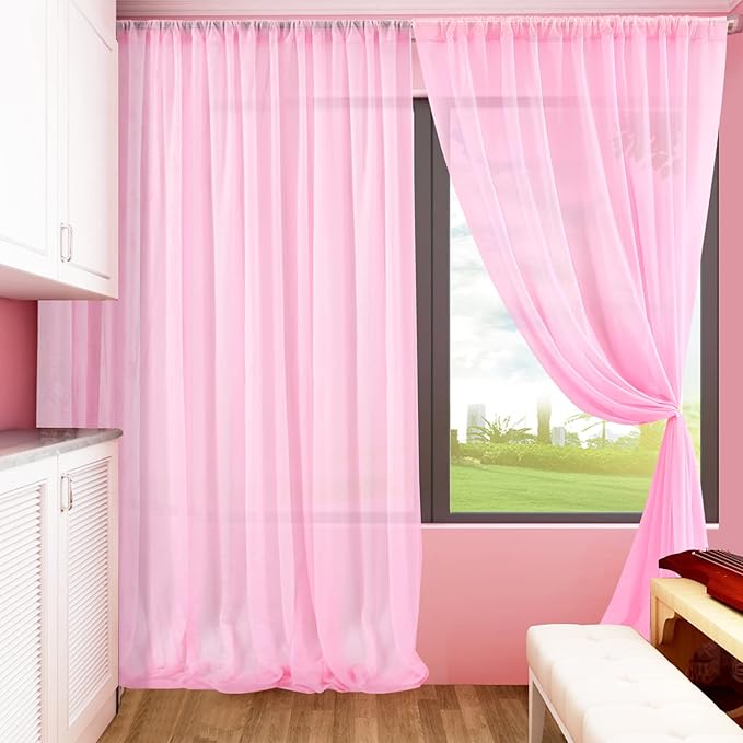 PARTISKY 10x7ft Pink Chiffon Backdrop Curtains, Wrinkle-Free Sheer Fabric Photo - Image 9