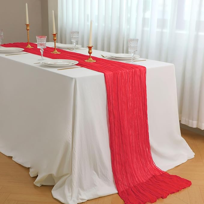 Snowkingdom 10 Ft Red Cheesecloth Table Runner, 120 inch Long Cheese Cloth Boho - Image 7
