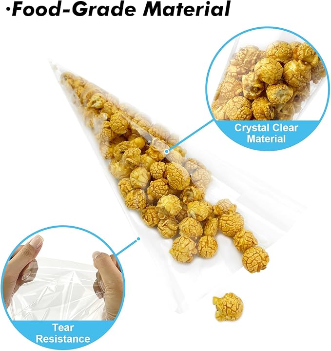 EKAPACKAGING 100Pcs 6x10 Inches Clear Cone Shaped Treat Cellophane Bags Twist - Image 4