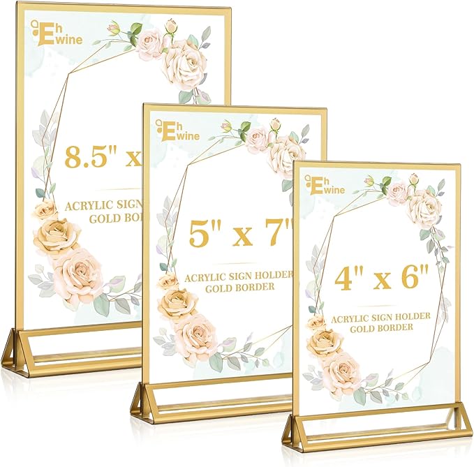 EHWINE 4 Pack Acrylic Sign Holder 8.5 x 11, Double Sided Gold Picture Frame - Image 7