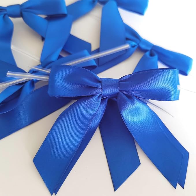 50pcs/Bag 3-1/2" Blue Satin Ribbon Bows - Image 7