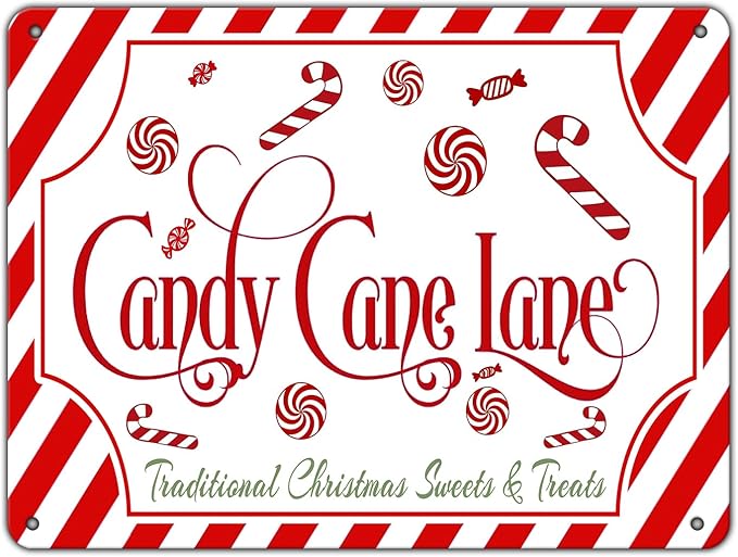 Christmas Candy Cane Lane Metal Tin Sign Traditional Christmas Sweets and by GJXFTPTTBD