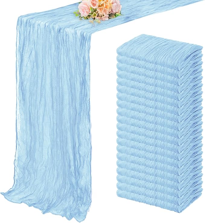20 Pack Baby Blue Cheesecloth Table Runner 20 x 120 Inch Long Rustic Gauze by FoliafeelHome