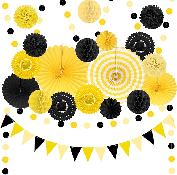 Black and Yellow Party Decorations, Bridal Shower, Baby Showers by Marwey