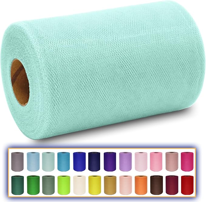 Aqua Blue Tulle Fabric Roll 6 Inch X 300 FT Matte Tulle Ribbon Netting Mesh by MIGLORIA