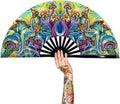 13" Large Rave Fan Bamboo, Folding Clack Hand Fans Foldable by Raveahem